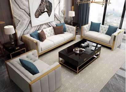 Wunnzëmmer Set Sofa 3+1 Sëtzer luxuriéis wäiss Sofas Design Lieder nei